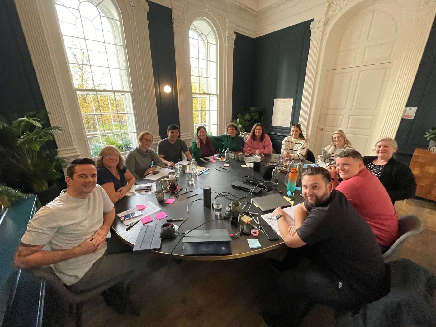 Rainbow managers around the table at an offsite